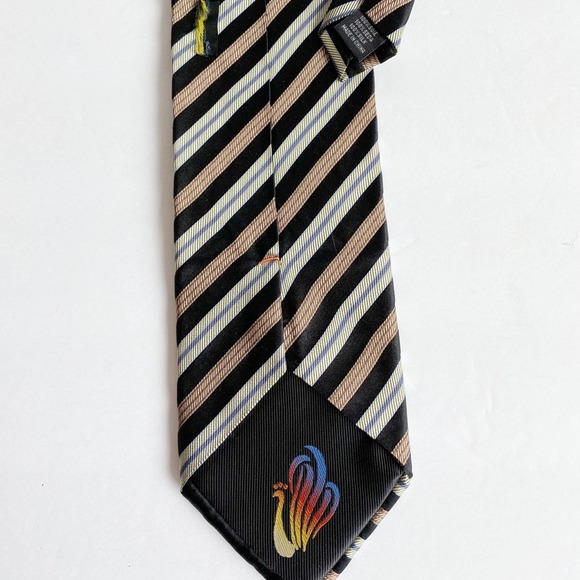 ALEXANDER JULIAN COLOURS Men's Black/Tan Stripe Handmade Silk Necktie sz OS - Picture 4 of 6